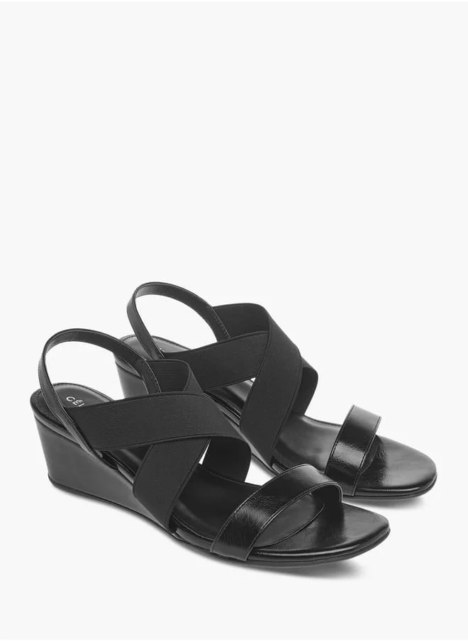 Celeste Women's Solid Cross Strap Sandals with Wedge Heels