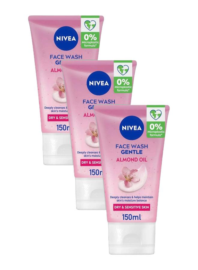 Nivea غسول وجه لطيف بزيت اللوز للبشرة الجافة 150 مل عبوة من 3 - Image 1