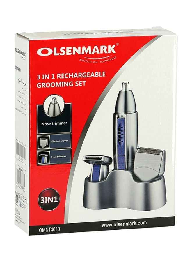 Olsenmark Professional 3-in-1 Men's Grooming Kit, Rechargeable Nose Trimmer, Electric Shaver and Sideburn Trimmer with 3W Power, Compact Cordless Design, Portable Personal Care Tool for Travel and Daily Grooming Blue and Silver - Image 5