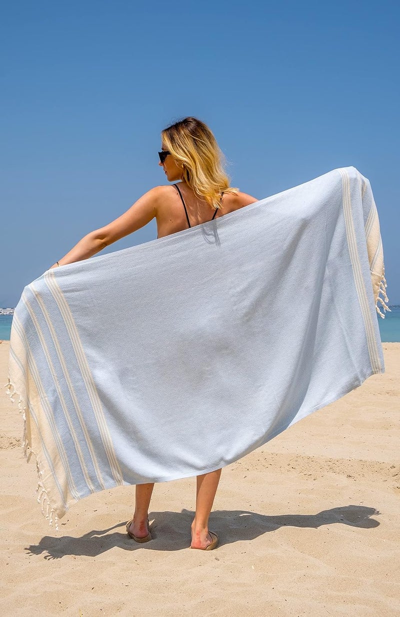 DEMMEX Certified 100% Organic Turkish Cotton Beach and Bath Towel - Hammam Peshtemal Towel, Blanket - Oversized, Quick Dry, Sand Free -Diamond Weave, Prewashed, Made in Turkey, 180x90, Baby Blue - Image 3