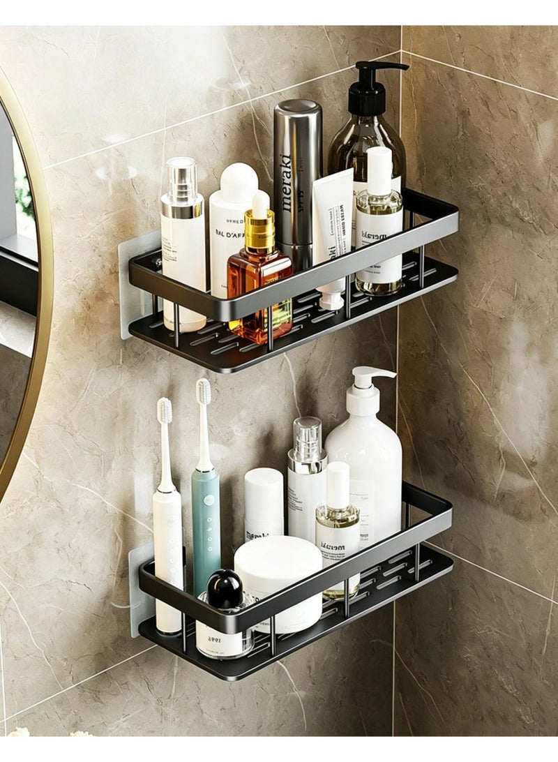 2 Pack Adhesive Bathroom Shower Caddy wall mounted Stainless Steel Floating Storage Shelves For Kitchen and Bathroom Black - Image 3