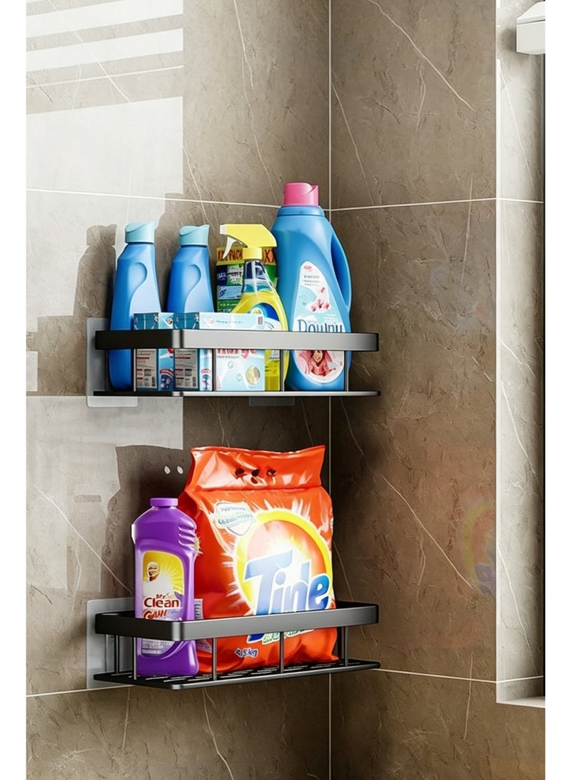 2 Pack Adhesive Bathroom Shower Caddy wall mounted Stainless Steel Floating Storage Shelves For Kitchen and Bathroom Black - Image 5