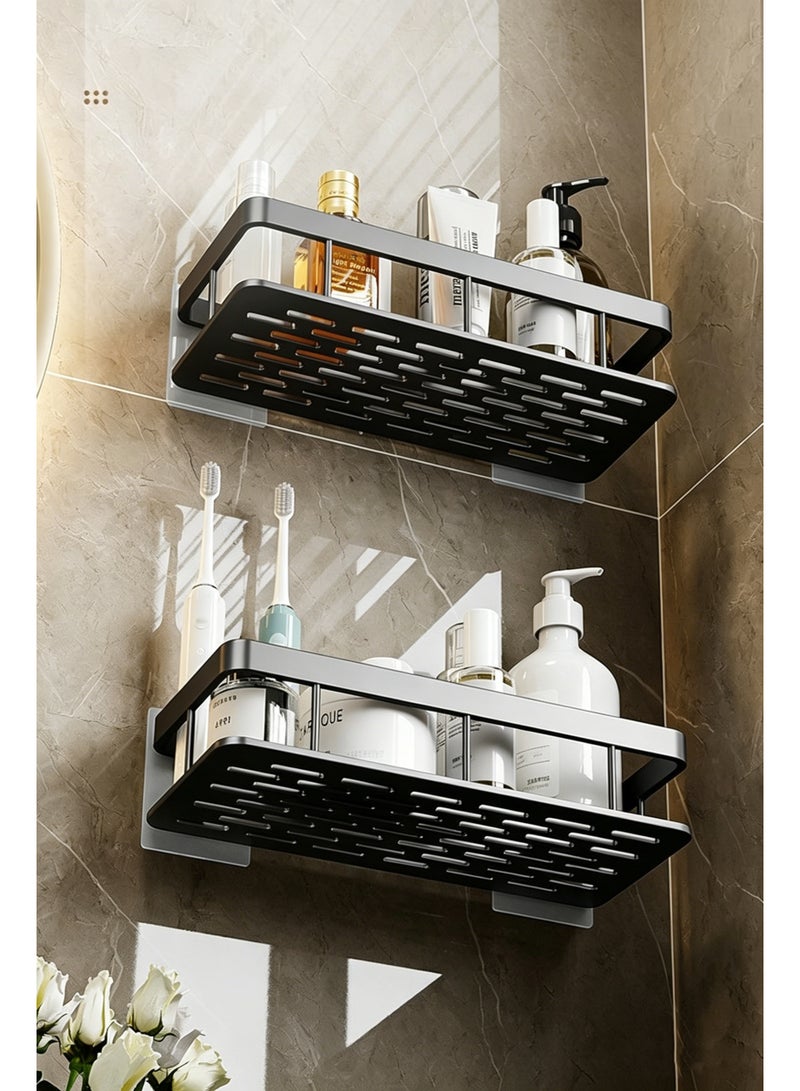 2 Pack Adhesive Bathroom Shower Caddy wall mounted Stainless Steel Floating Storage Shelves For Kitchen and Bathroom Black - Image 4