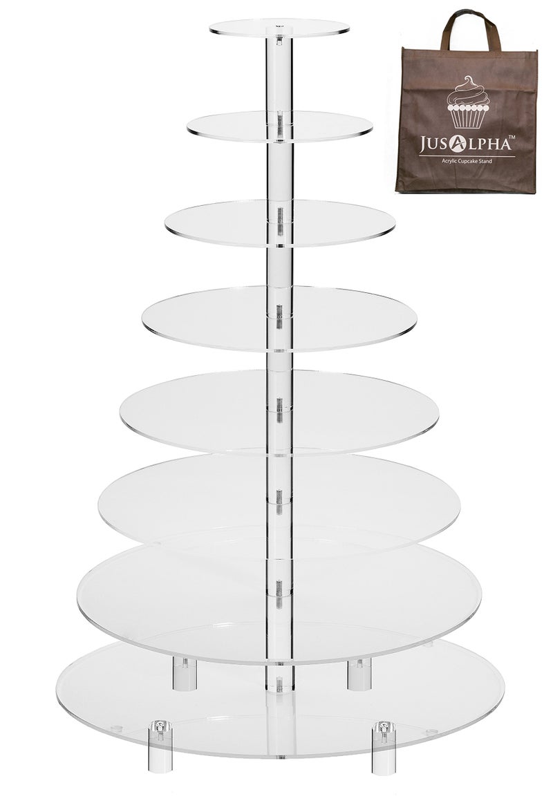 Jusalpha 8 Tier Wedding Party Acrylic Round Cake StandCupcake Stand TowerDessert StandPastry Serving PlatterFood Display Stand for Big Event 8RF
