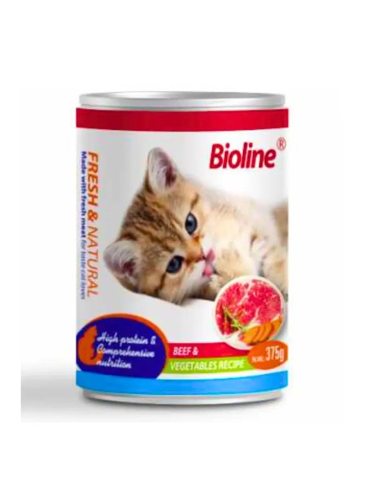 بايولاين طعام القطط المعلب من بيولاين، 375 جم - [نكهة لحم بقري وخضراوات]، 5 قطع - Image 2