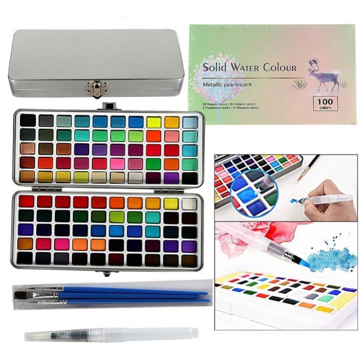 53ARTS Portable Solid Water Color Paint Set 168 Colors Sketch Watercolor Palette Kit Storage Case