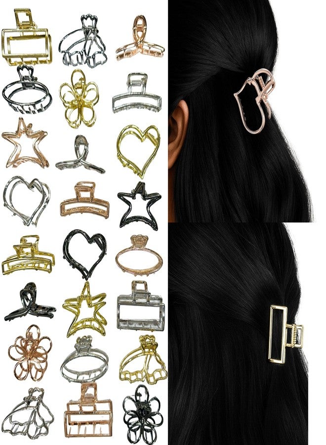 Luxelocks Pack of 8 pcs Decorative Metal Hair claw Clips Set, Gold Silver Rose Gold Black, Heart Star Flower Rectangle Designs, Fashion Hair Accessories for Women - Image 1