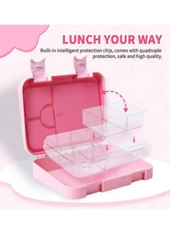 Arabest Children's Bento Lunch Box with 6 Compartments - Leak Proof Lunch Box for Boys，Girls，BPA-Free，Microwave Dishwasher Safe，Lunch Box for School (Pink)  - Image 2