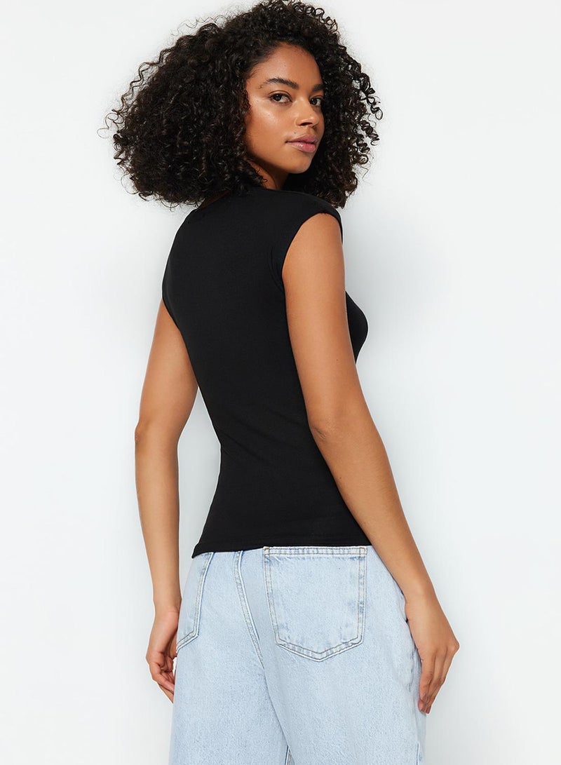 trendyol Black Premium Viscose/Soft Fabric Fitted/Fits the Body Moon Sleeve Knitted Blouse - Image 5