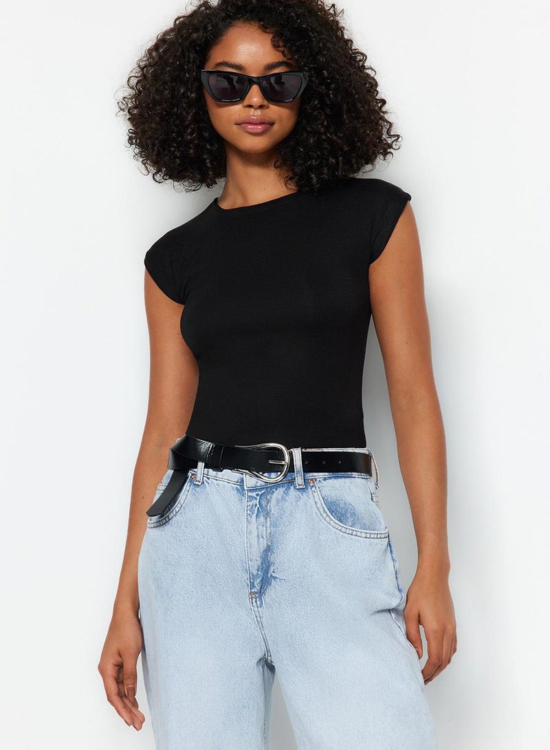 trendyol Black Premium Viscose/Soft Fabric Fitted/Fits the Body Moon Sleeve Knitted Blouse - Image 1