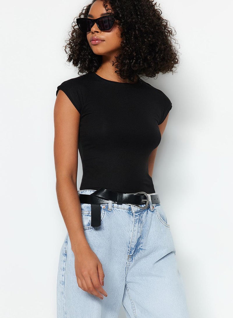 trendyol Black Premium Viscose/Soft Fabric Fitted/Fits the Body Moon Sleeve Knitted Blouse - Image 2