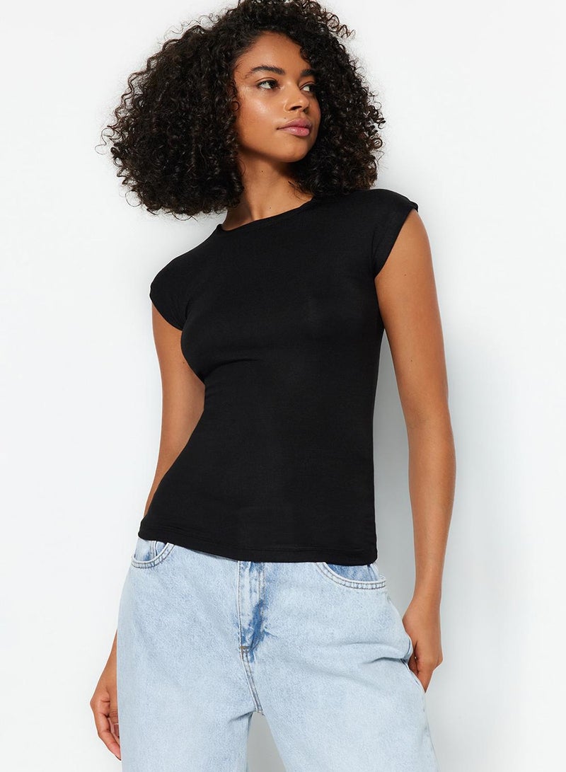 trendyol Black Premium Viscose/Soft Fabric Fitted/Fits the Body Moon Sleeve Knitted Blouse - Image 3