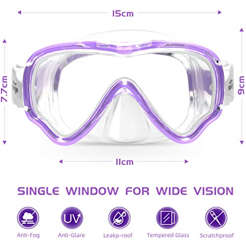 Seago قناع السباحة سيغو للسباحة والغوص، قناع سكوبا ومعدات سنوركل للأطفال، الأولاد والبنات، مضاد للضباب، رؤية بانورامية 180°، تنورة سيليكون ناعمة، نظارات سباحة تحت الماء مع غطاء للأنف، معدات سنوركل - Image 2