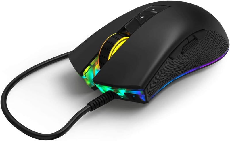 يو ريج uRage فأرة ألعاب Reaper 400 بدقة تصل إلى 10000 DPI، بإضاءة RGB بـ16.8 مليون لون، مزودة بـ8 أزرار قابلة للبرمجة، ومفاتيح Omron، ومعدل استجابة 1000 هرتز، مع مستشعر بصري، وقواعد PTFE، وتصميم مريح مانع للانزلاق، سلكية لألعاب الكمبيوتر، مع برنامج مرفق – أسود - Image 1
