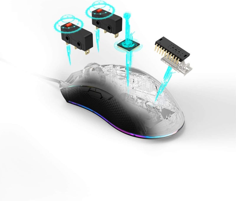 يو ريج uRage فأرة ألعاب Reaper 400 بدقة تصل إلى 10000 DPI، بإضاءة RGB بـ16.8 مليون لون، مزودة بـ8 أزرار قابلة للبرمجة، ومفاتيح Omron، ومعدل استجابة 1000 هرتز، مع مستشعر بصري، وقواعد PTFE، وتصميم مريح مانع للانزلاق، سلكية لألعاب الكمبيوتر، مع برنامج مرفق – أسود - Image 5