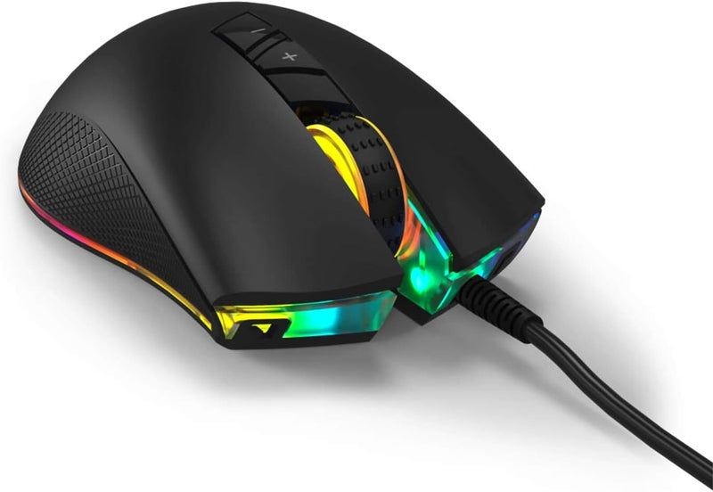 يو ريج uRage فأرة ألعاب Reaper 400 بدقة تصل إلى 10000 DPI، بإضاءة RGB بـ16.8 مليون لون، مزودة بـ8 أزرار قابلة للبرمجة، ومفاتيح Omron، ومعدل استجابة 1000 هرتز، مع مستشعر بصري، وقواعد PTFE، وتصميم مريح مانع للانزلاق، سلكية لألعاب الكمبيوتر، مع برنامج مرفق – أسود - Image 2
