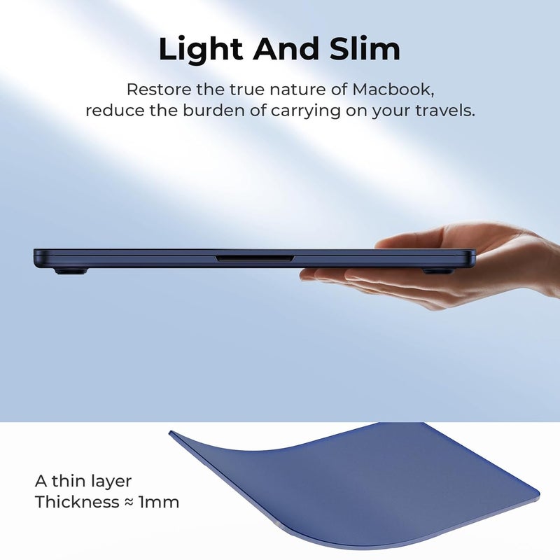 BlueSwan غطاء BlueSwan متوافق مع MacBook Air الجديد 13.6 بوصة 2022 2024 2025، M4 M3 M2 A3240 A3113 A2681، M2 M3 M4 Air 13" غطاء مرن من PP＆غير لامع، مضاد للتمزق ومقاوم للصدمات ومضاد لبصمات الأصابع - أزرق منتصف الليل - Image 5