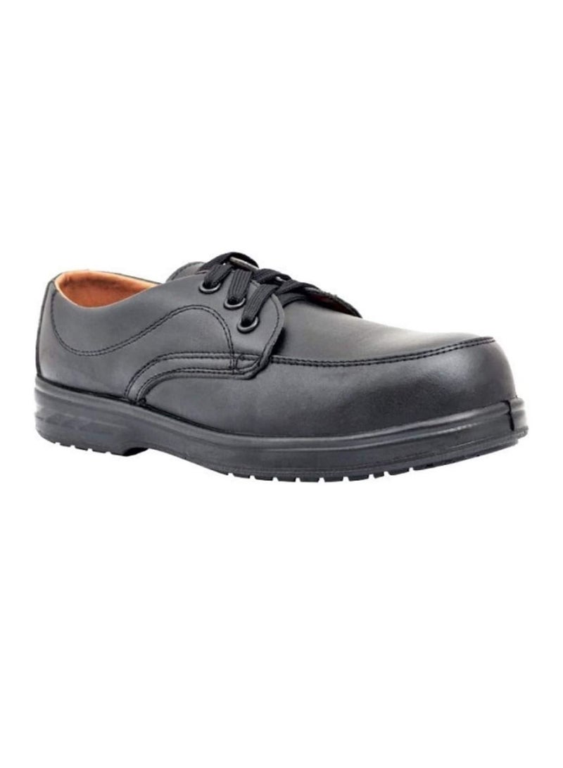 ABBASALI Men Black Leather Safety Shoes,Mesh Breathable Lightweight Comfortable Steel Toe Industrial Construction Slip Resistant Shoes (45, Lace Up)  - Image 1