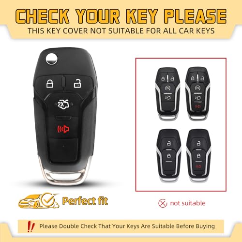 FT FUNTOR for Ford Car Key Cover,Compatible with Ford Bronco F-150 F-250 F-350 F-450 F-550 Raptor Fusion Ranger Ranger XLT Figo,4 Buttons TPU Key Cover with Keychain (C-Grey) - Image 2