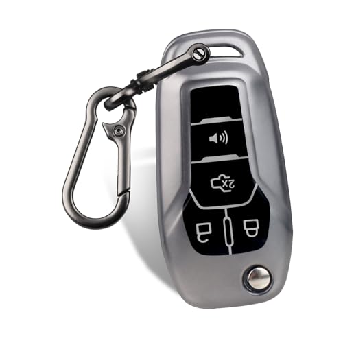 FT FUNTOR for Ford Car Key Cover,Compatible with Ford Bronco F-150 F-250 F-350 F-450 F-550 Raptor Fusion Ranger Ranger XLT Figo,4 Buttons TPU Key Cover with Keychain (C-Grey) - Image 1