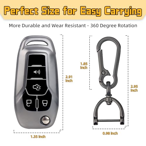 FT FUNTOR for Ford Car Key Cover,Compatible with Ford Bronco F-150 F-250 F-350 F-450 F-550 Raptor Fusion Ranger Ranger XLT Figo,4 Buttons TPU Key Cover with Keychain (C-Grey) - Image 5