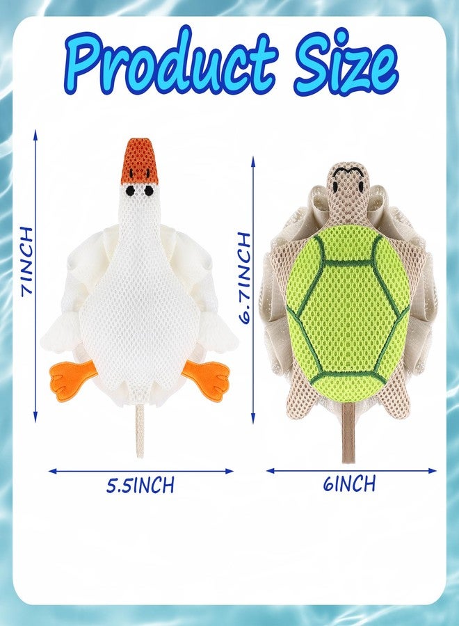Vesici 2 Pcs Loofahs for Kids Children's Bath Loofahs Girls Toddler Cute Cartoon Bath Sponges Loofah Pouf Body Scrubber Mesh Sponges for Shower Washing Exfoliating (Turtle,Goose) - Image 3