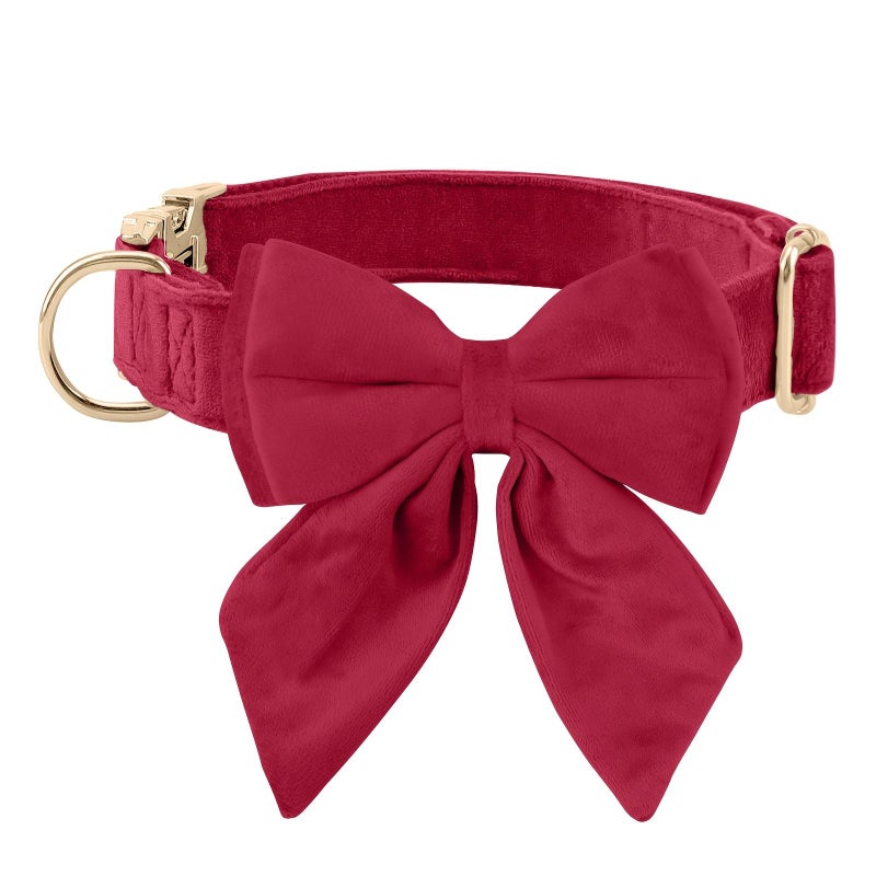 Rose Red Velvet Pet Outfit With Collar And Bow Tie Available In Multiple Sizes For All Breeds Elegant And Comfortable Style For Beloved Pets - Image 1