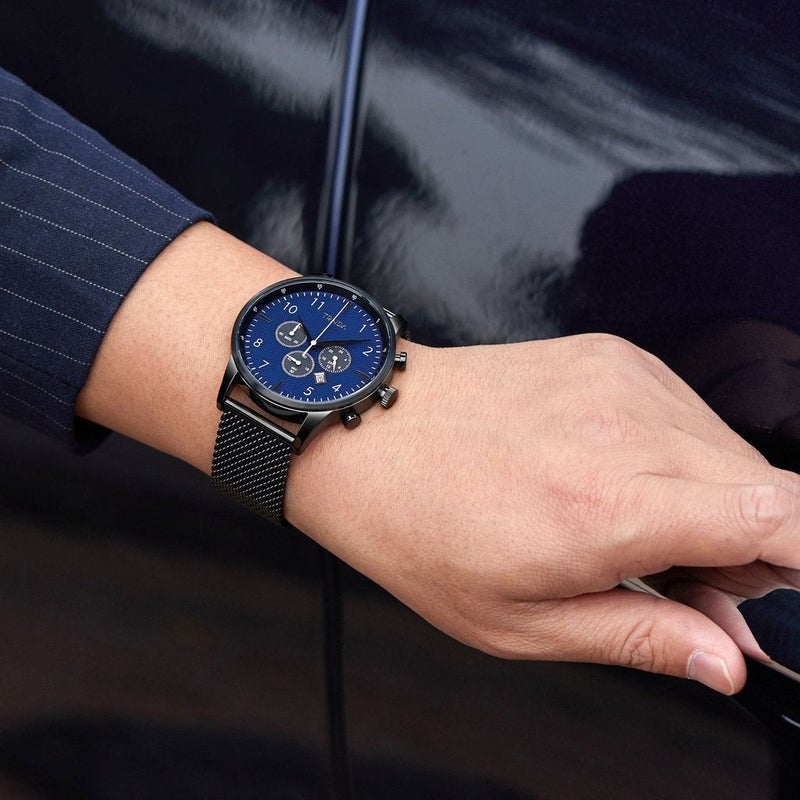 TRNDA STAINLESS STEEL MEN'S WATCH - TIMELESS FASHION WITH DARK BLUE DIAL & BLACK MESH BAND - Image 2