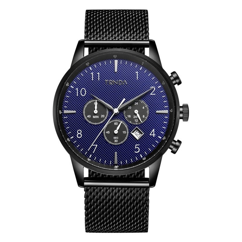 TRNDA STAINLESS STEEL MEN'S WATCH - TIMELESS FASHION WITH DARK BLUE DIAL & BLACK MESH BAND - Image 1