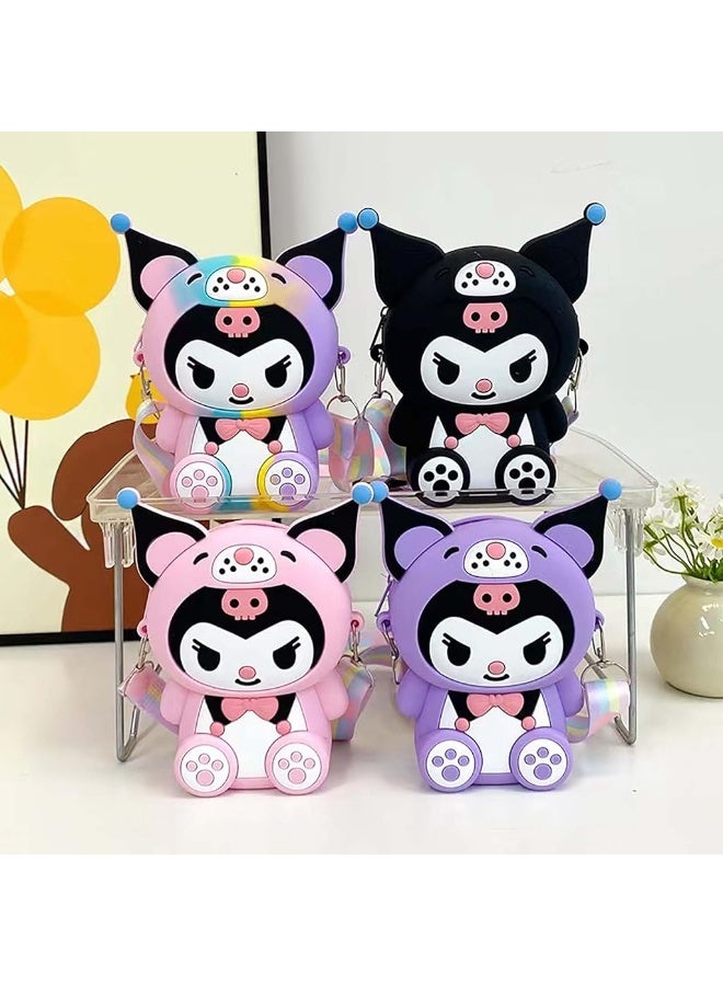 HASTHIP® Kuromi Purse for Girls, Kawaii Small Bag for Girls Silicone Girls Purse Mini Bag Cartoon Cute Bags for Girls Daily Casual Coin Purse Phone Pouch Fashion Sling Bag for Girls 4.33*5.9*1.57 Inch - Image 4