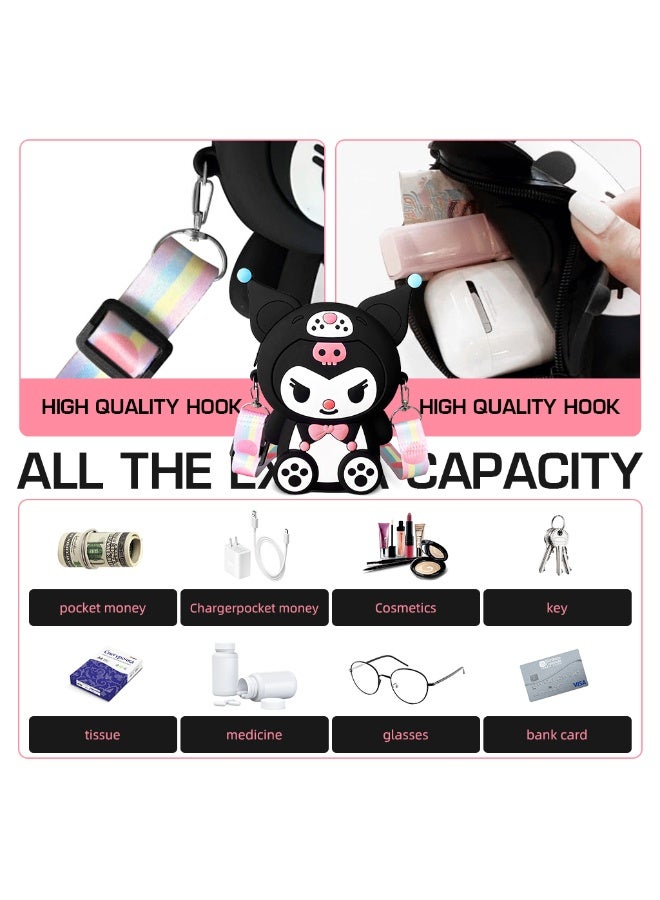 HASTHIP® Kuromi Purse for Girls, Kawaii Small Bag for Girls Silicone Girls Purse Mini Bag Cartoon Cute Bags for Girls Daily Casual Coin Purse Phone Pouch Fashion Sling Bag for Girls 4.33*5.9*1.57 Inch - Image 2