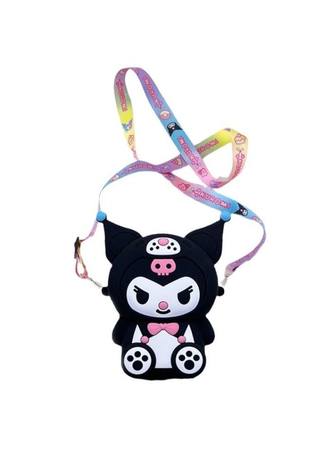 HASTHIP® Kuromi Purse for Girls, Kawaii Small Bag for Girls Silicone Girls Purse Mini Bag Cartoon Cute Bags for Girls Daily Casual Coin Purse Phone Pouch Fashion Sling Bag for Girls 4.33*5.9*1.57 Inch - Image 1