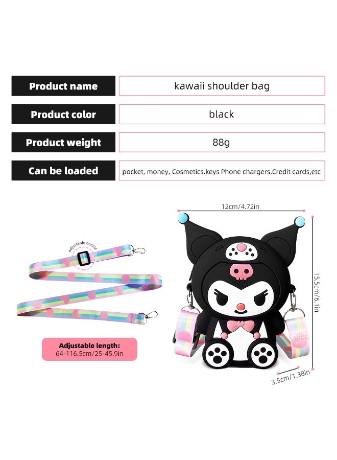 HASTHIP® Kuromi Purse for Girls, Kawaii Small Bag for Girls Silicone Girls Purse Mini Bag Cartoon Cute Bags for Girls Daily Casual Coin Purse Phone Pouch Fashion Sling Bag for Girls 4.33*5.9*1.57 Inch - Image 3