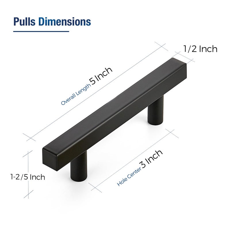 JOY DECOR 30 Pack 3 Inch Matte Black Square Cabinet Handles Stainless Steel Cabinet Hardware Pulls for Kitchen and Drawers with 5 Inch Overall Length - Image 2