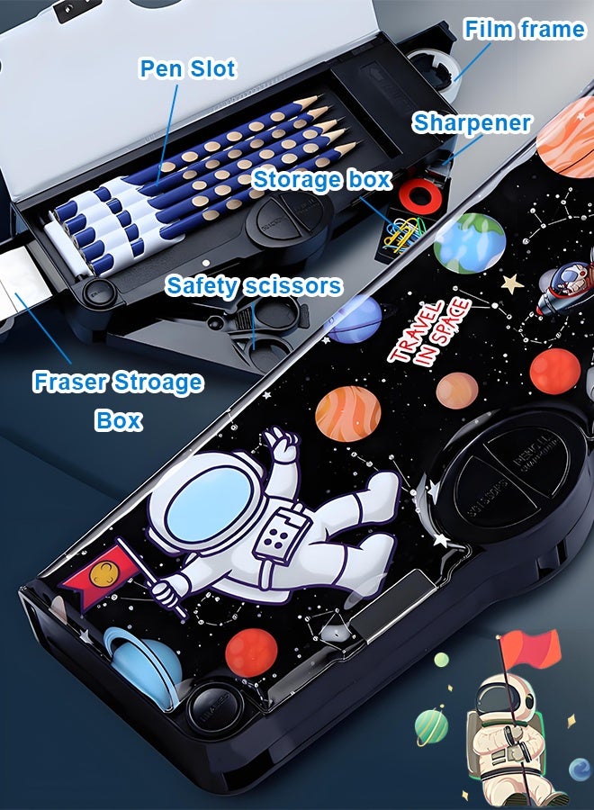 Brons Multi-Functional Pencil Case For Kids-Space Magnetic Stationary For Kids, Pencil Case For Boys & Girls, Space Theme Gifts For Kids With Adhesive tape+Sharpener+Safety scissors.  - Image 2