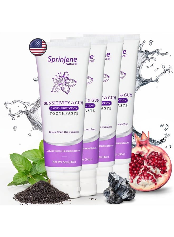 SprinJene Patented Toothpaste Sensitive Teeth & Gum w/Fluoride Cavity Protection Non Toxic SLS Free Fresh Breath Dry Mouth,Preservative Free, 4 Pack - Image 1