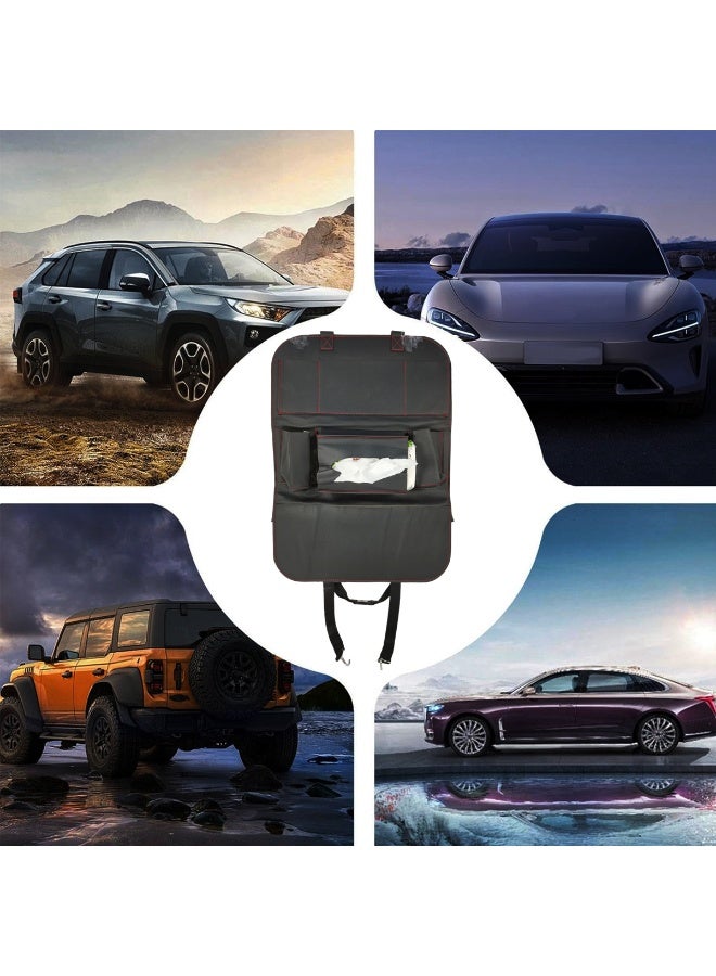 منظم ظهر مقعد السيارة المصنوع من جلد البولي يوريثان الفاخر وواقي سجادة الركل مع حامل علبة المناديل، وتخزين متعدد الجيوب للكمبيوتر اللوحي والمشروبات وإكسسوارات السفر - مناسب لجميع السيارات وسيارات الدفع الرباعي - Image 3