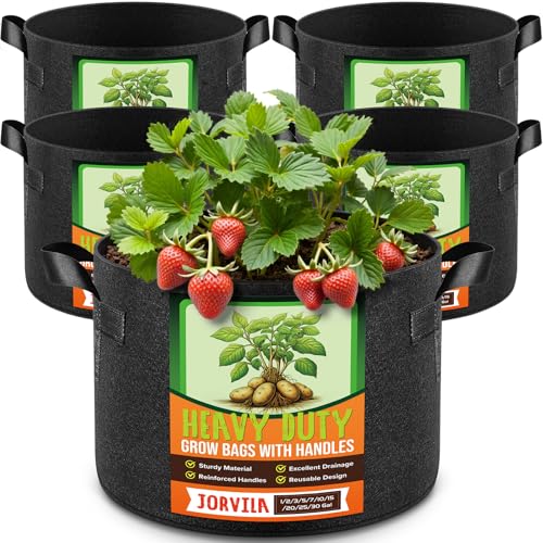 Jorvila 5 Pack 20 Gallon Grow Bags Thickened Nonwoven Fabric Planter Pots with Handles Heavy Duty 300G Garden Pots for Tomato Potato and Vegetable - Image 1