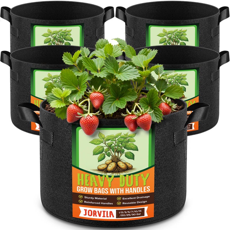 Jorvila 5 Pack 20 Gallon Grow Bags Thickened Nonwoven Fabric Planter Pots with Handles Heavy Duty 300G Garden Pots for Tomato Potato and Vegetable - Image 2