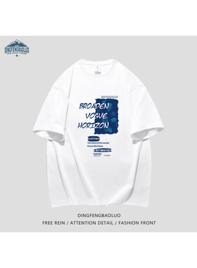 Dingfengbaoluo T-shirt, Trendy Hong Kong Style, Summer Short Sleeve, Men's Breathable And Cool, Simple Loose Fit, Large Size, Dfbl019, White, 2XL - Image 4