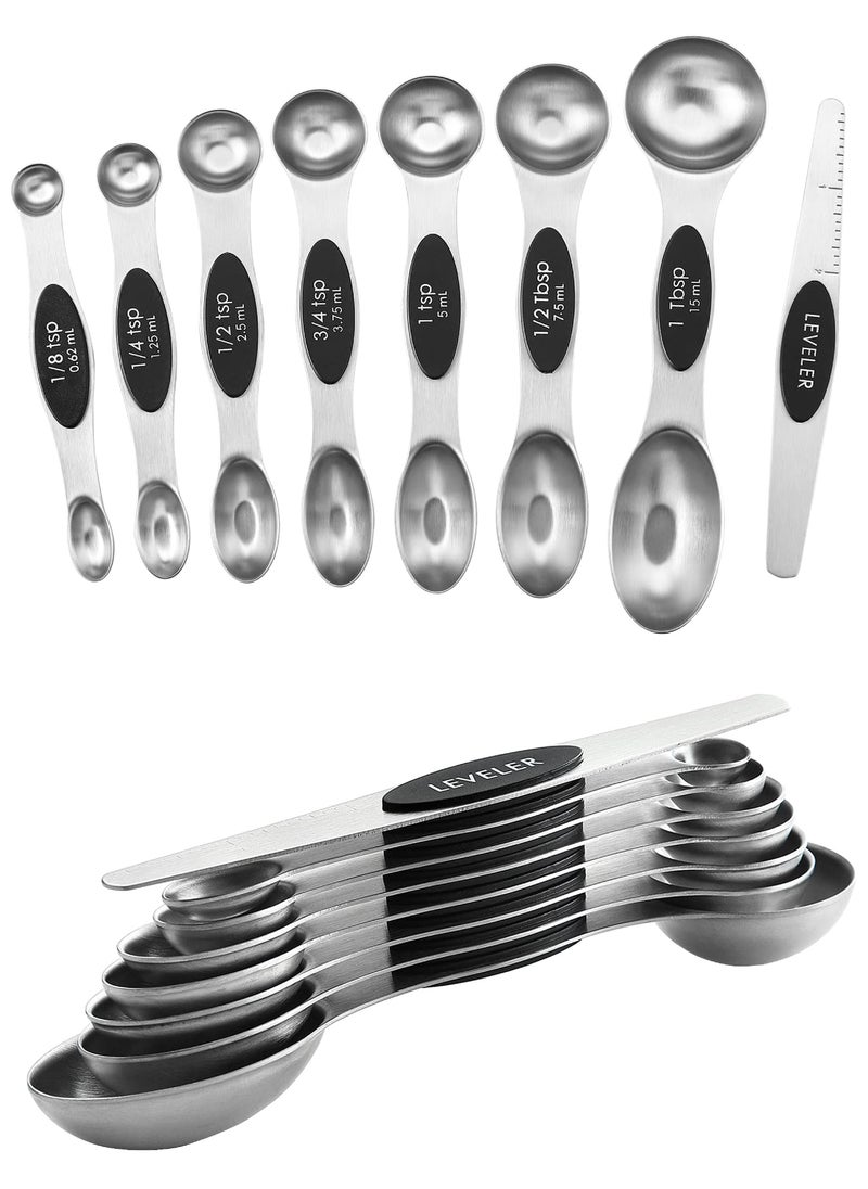 Spring Chef Spring Chef Stainless Steel Magnetic Measuring Spoons Set of 8 with Leveler Dual Sided Metal Teaspoon  Tablespoon Measuring Spoons Nesting Kitchen Gadgets for Baking  Cooking  2 Pack  Black 