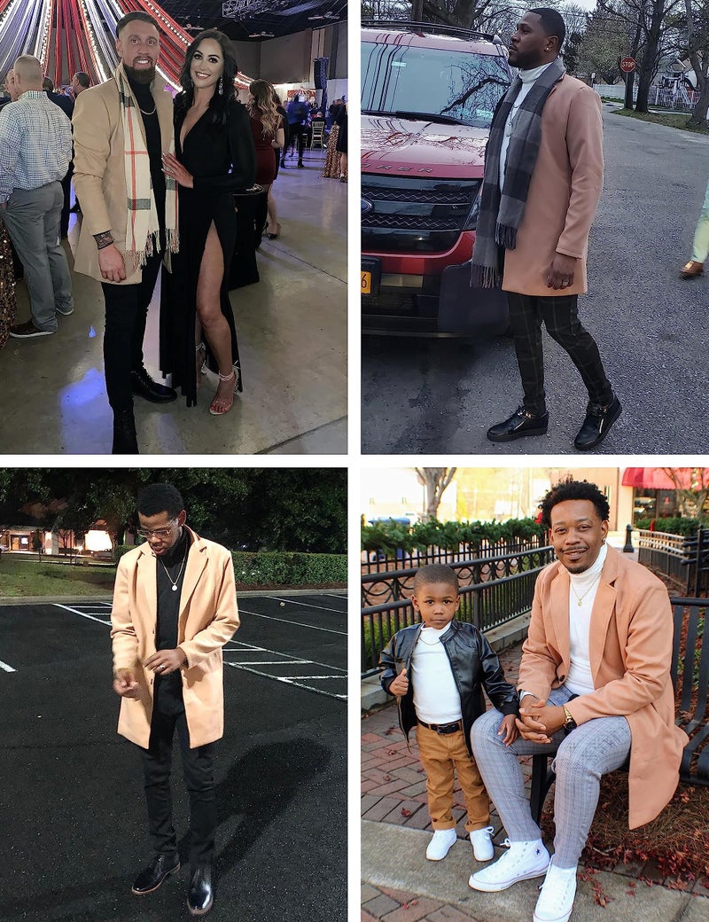 Springrain Men's Wool Blend Pea Coat Notched Collar Single Breasted Overcoat Warm Winter Trench Coat(Khaki-XL) - Image 4