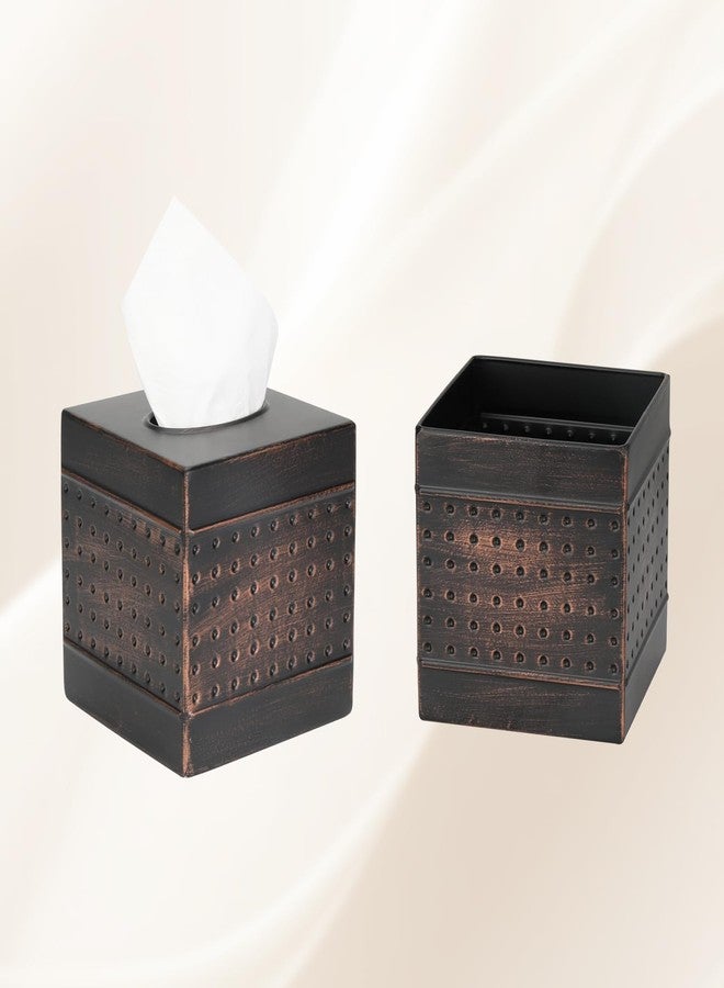 MOCHTERO Decorative Tissue Box Cover,Hand Hammered Design, Square Metal Holder,Antique Bronze Color - Image 3