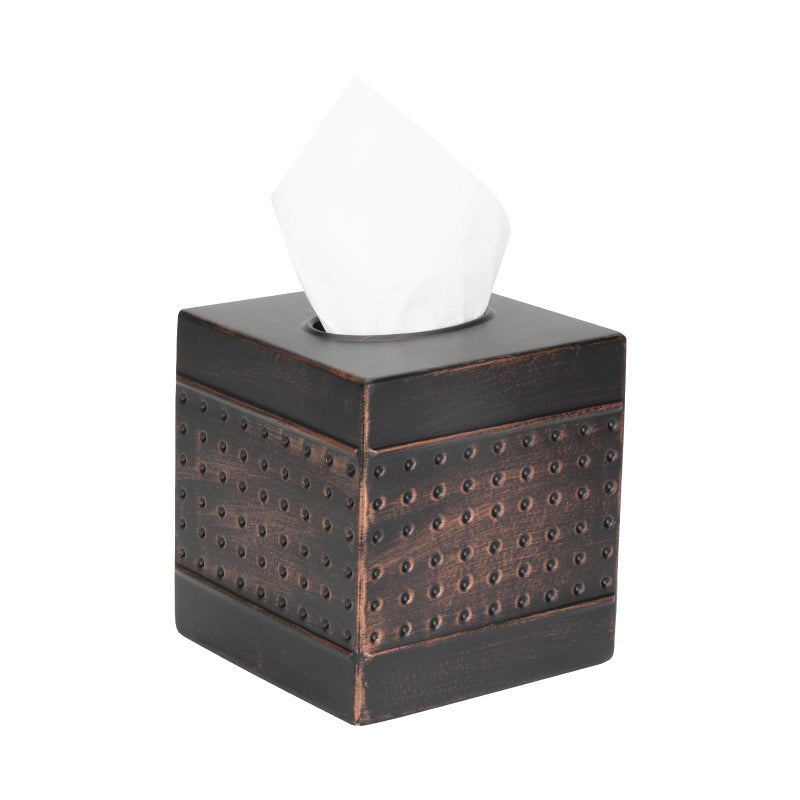 MOCHTERO Decorative Tissue Box Cover,Hand Hammered Design, Square Metal Holder,Antique Bronze Color - Image 1