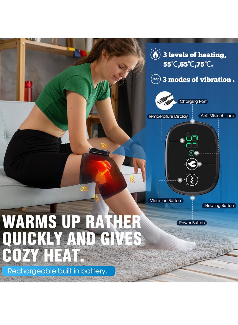 AROAQ Heated Knee Brace Support, Electric Heating Knee Massager, Far Infrared Joint Physiotherapy Elbow Knee Pad, Usb Charging Vibration Massage knee pad for Knee Injury Cramps Arthritis, (Type A-Gray)  - Image 2