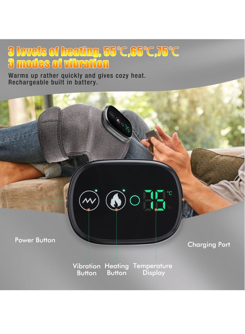 AROAQ Heated Knee Brace Support, Electric Heating Knee Massager, Far Infrared Joint Physiotherapy Elbow Knee Pad, Usb Charging Vibration Massage knee pad for Knee Injury Cramps Arthritis, (Type A-Gray)  - Image 3