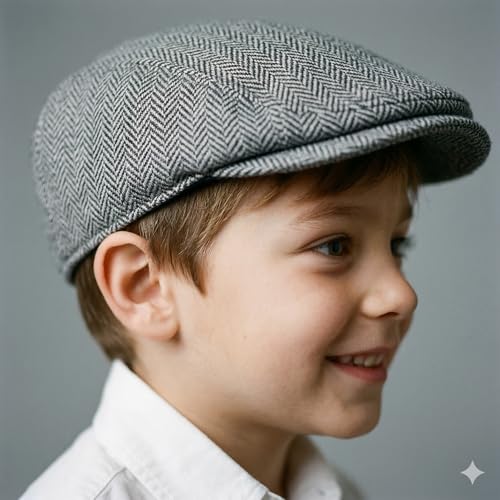 RR DESIGN Kids' Classic Newsboy Cap, Grey Tweed, Polyster-Blend Flat Cap with Cotton Lining(Age Group 5-10 Years)- Grey Peaky Blender Pattern - Image 4