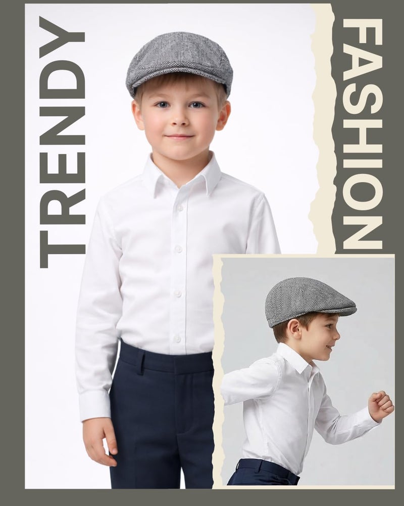 RR DESIGN Kids' Classic Newsboy Cap, Grey Tweed, Polyster-Blend Flat Cap with Cotton Lining(Age Group 5-10 Years)- Grey Peaky Blender Pattern - Image 2