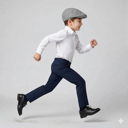 RR DESIGN Kids' Classic Newsboy Cap, Grey Tweed, Polyster-Blend Flat Cap with Cotton Lining(Age Group 5-10 Years)- Grey Peaky Blender Pattern - Image 5
