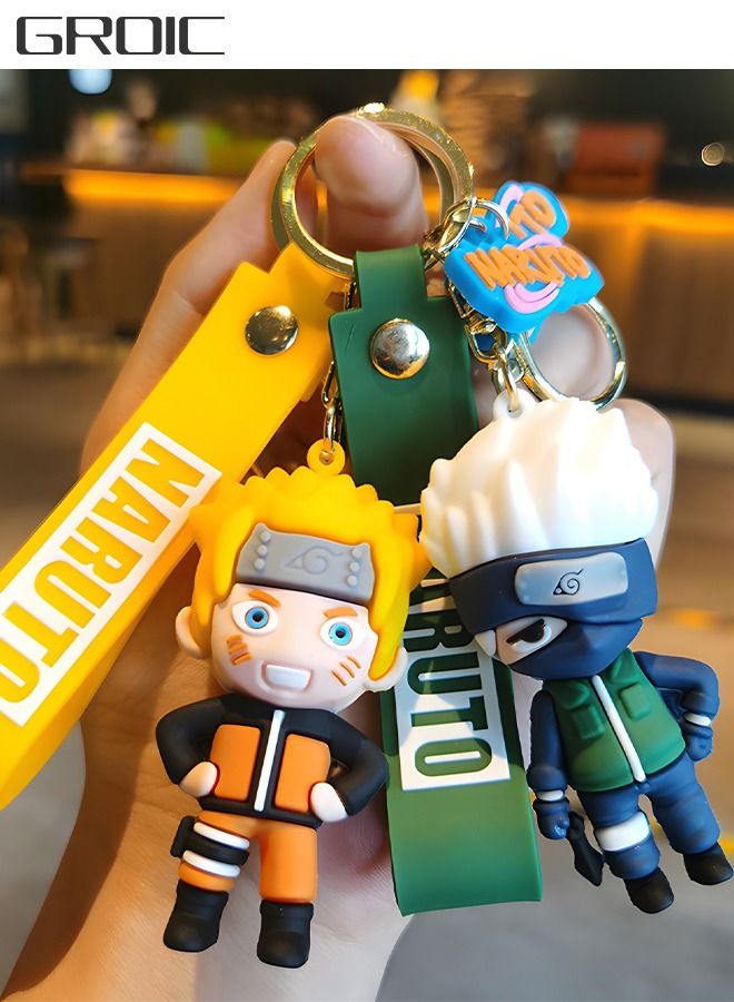 GROIC سلسلة مفاتيح مكونة من قطعتين من شخصيات ناروتو الصغيرة، مجموعة تماثيل أنمي ناروتو كاكاشي، تماثيل مطورة، سلسلة مفاتيح، مجموعة ألعاب دمى متحركة، نموذج تمثال متحرك - Image 1
